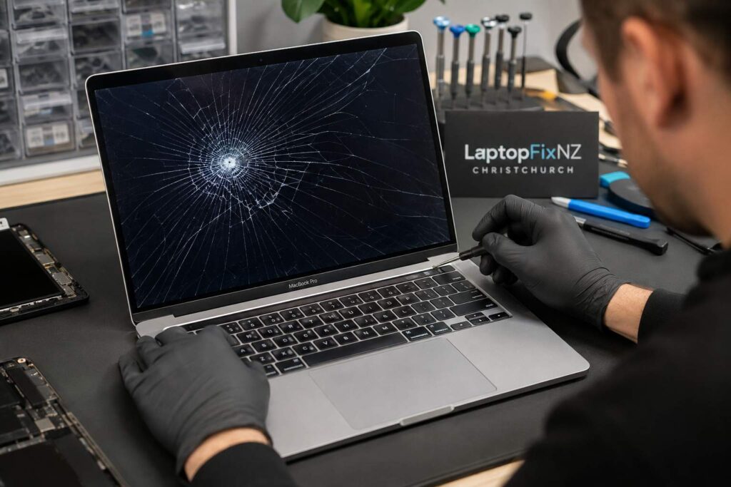 MacBook screen replacement in Christchurch – cracked MacBook Pro display repair by LaptopFixNZ